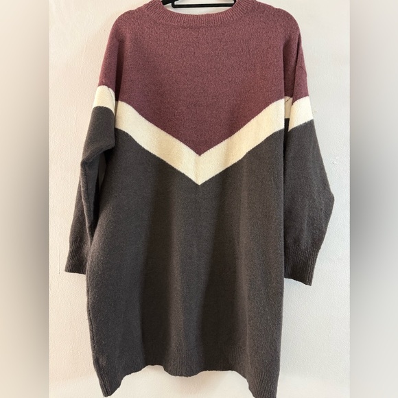 Plus Size 0X Chevron Color Block Sweater Dress Tunic 14W Cozy Knit Long Pullover - Picture 3 of 7